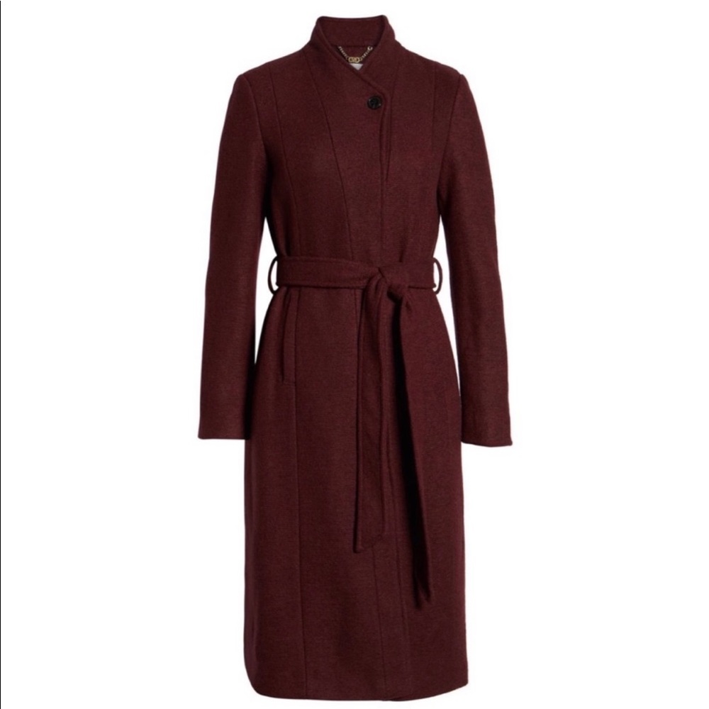 NEW Cole Haan Woven Button Front Coat Tie Waist 8